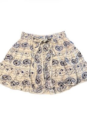 Blue Tan Paisley Ruffle Mini Skirt Women’s M Boho Coquette Flowy Rara Skirt